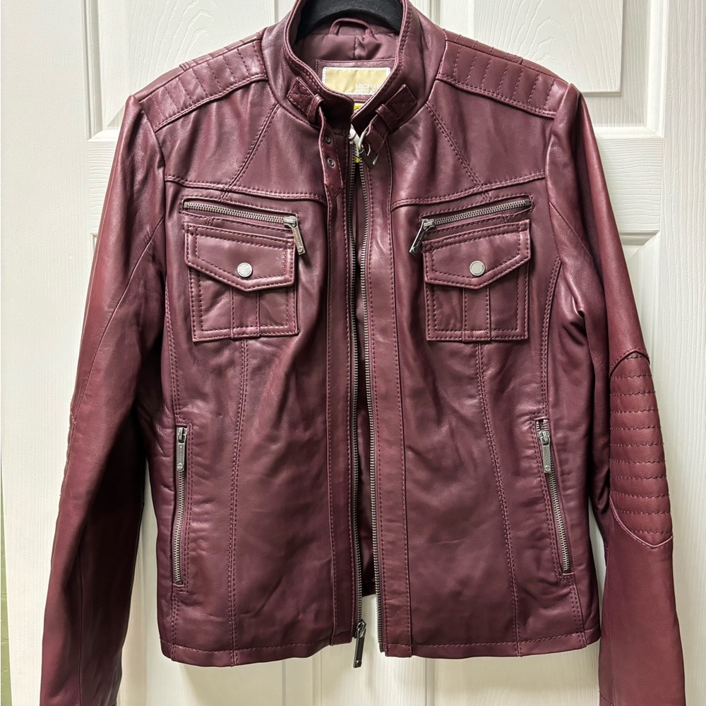 Ladies XL Michael Kors Brown Leather Moto Jacket - never worn